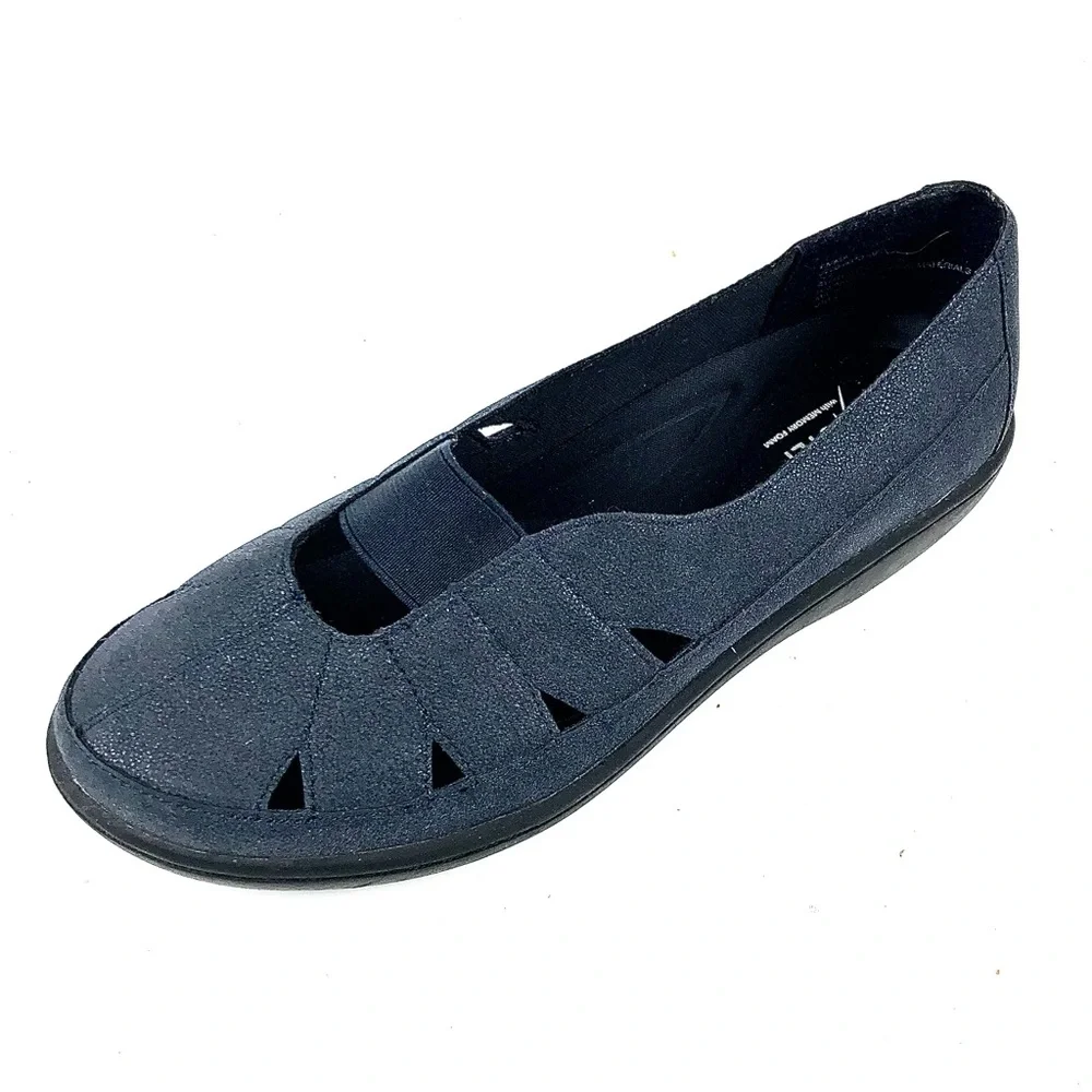Flex Step Womens Memory Foam Emma Navy Flat Sz 7W